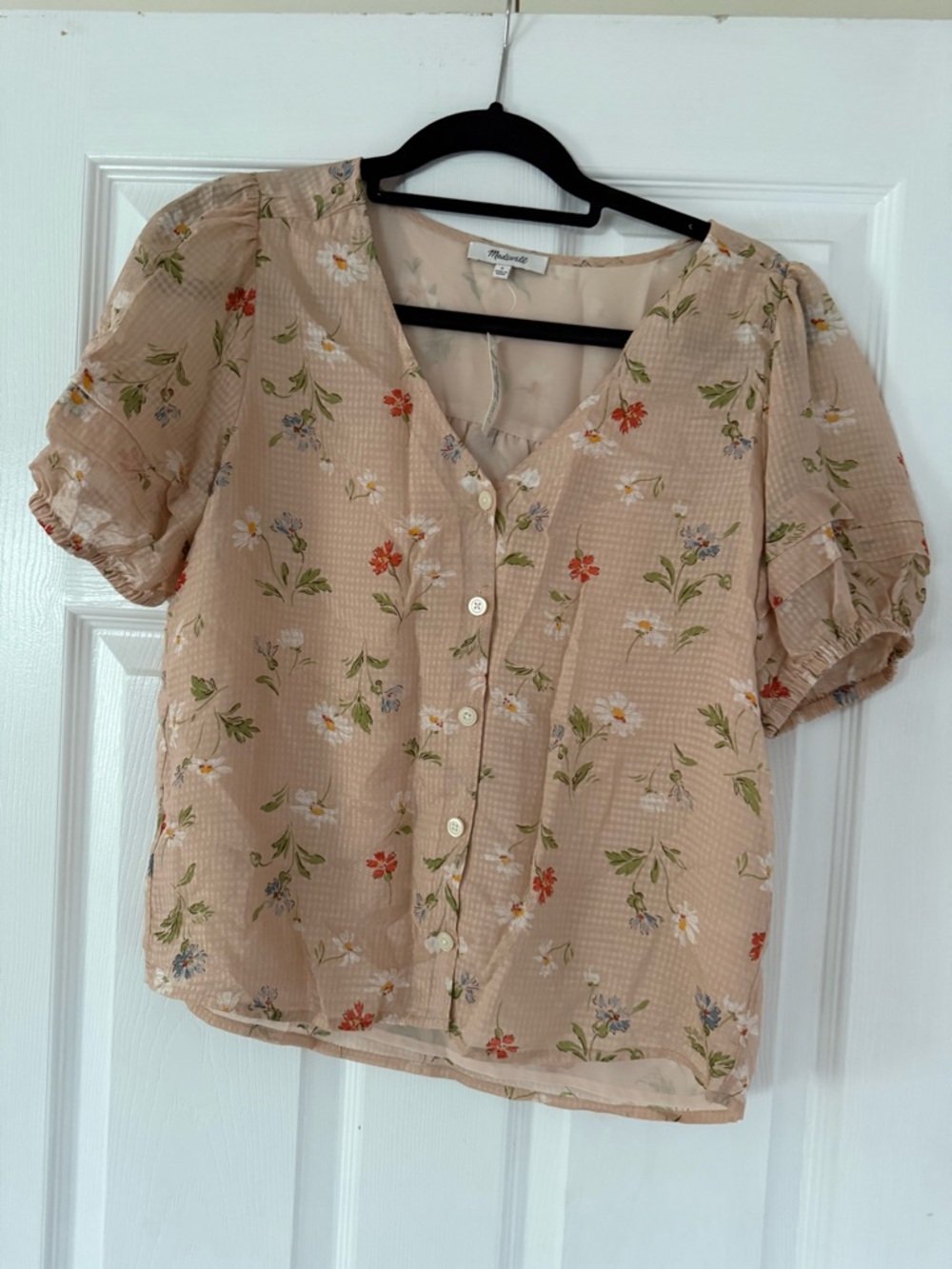 Madewell Peach-Beige Floral Button Blouse